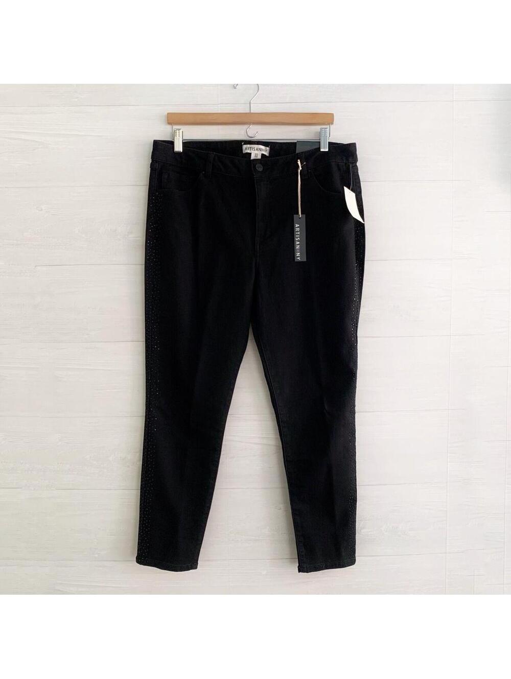 NWT Artisan NY Size 16 Black Studded Skinny Cropped Jeans Ankle Stretch